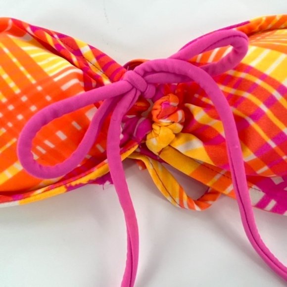 Reversible Bikini Swimsuit Halter Top Juniors Sz XS Pink Orange Stripe Chevron - Picture 4 of 10